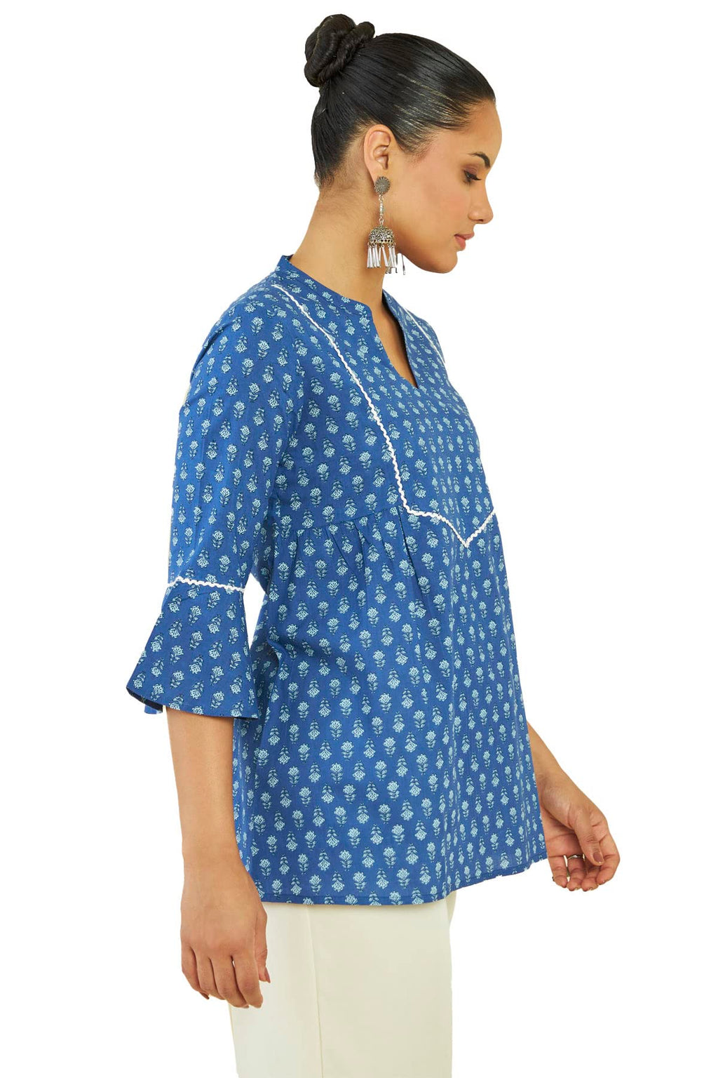 Soch Women Blue Cotton Floral Tunic