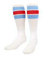 TCK Retro 3 Stripe Tube Socks (Columbia Blue/Scarlet, Large)