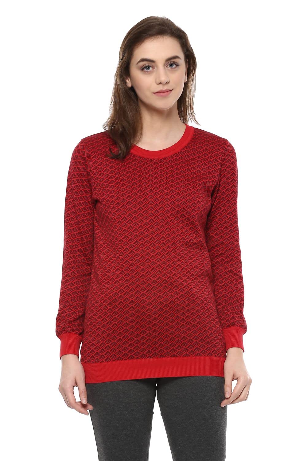 Allen Solly Women Regular Fit Printed Cotton Full Sleeve Round Neck T-Shirt