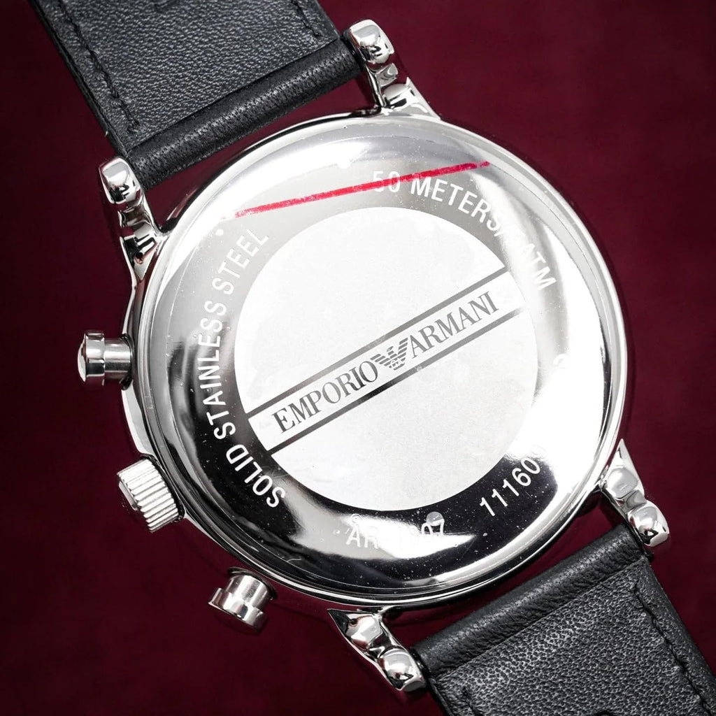 Emporio Armani Men's Chronograph Stainless Steel and Black Leather Watch (Model: AR1807)