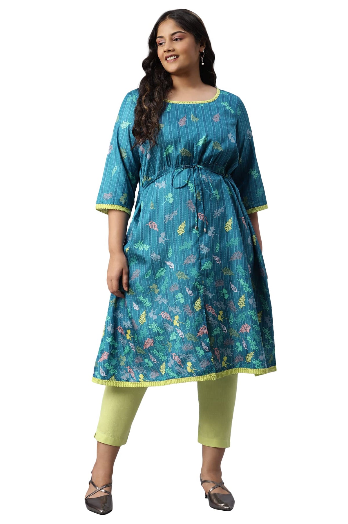 Aurelia Women Seaport Kuchai Silk Floral Printed Straight Kurta_22Aua13372P-504127_3Xl