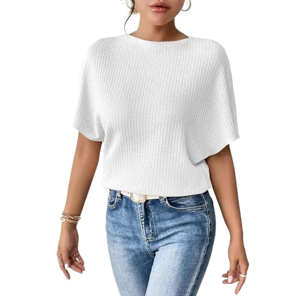 Trillmixa WomenS Reversible Waffle Top | Self Design | Boat Neck | Batwing Sleeves | Super Soft, Stretchable Cotton | Casual, Co
