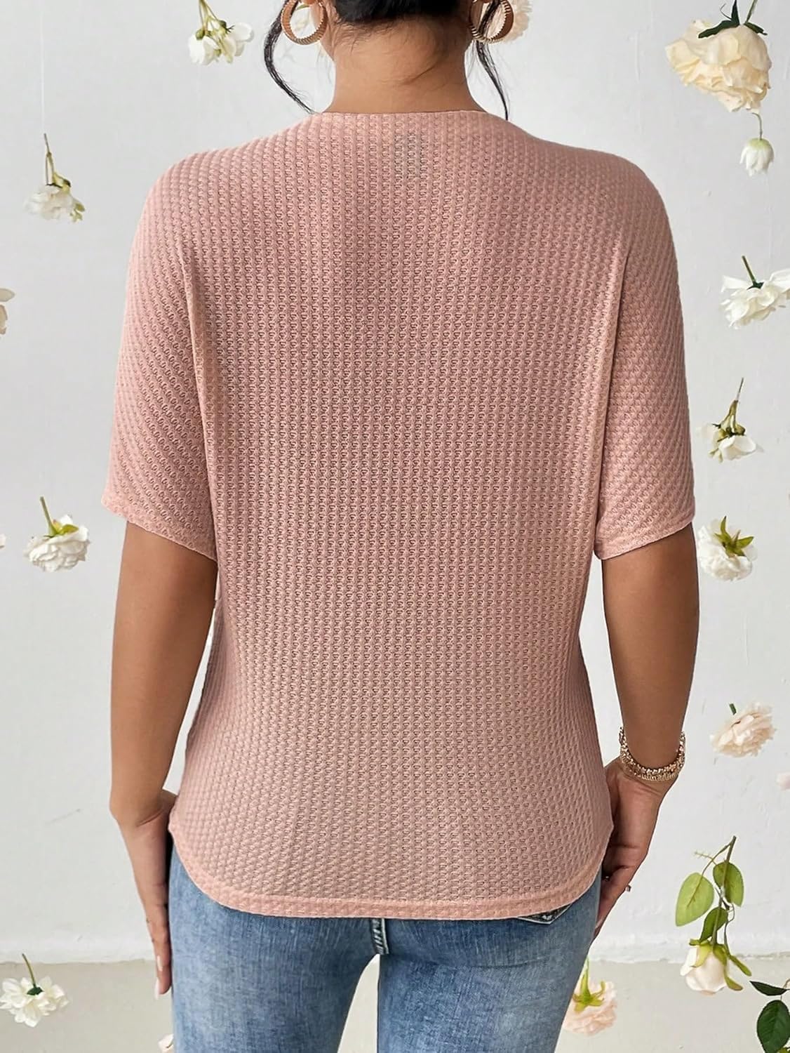 Trillmixa WomenS Reversible Waffle Top | Self Design | Boat Neck | Batwing Sleeves | Super Soft, Stretchable Cotton | Casual, Co