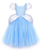 TYHTYM Cinderella Costumes Girl Dress Up Puffy Sleeves Pageant Party Halloween Fancy Ball Gown (8-9T, Blue)