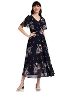 Rare London Women Synthetic A-Line Calf Length Dress (Ep3153-S_Blue_S)