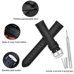 WOCCI 18mm Vintage Leather Watch Band for Men and Women, Silver Buckle (Black)