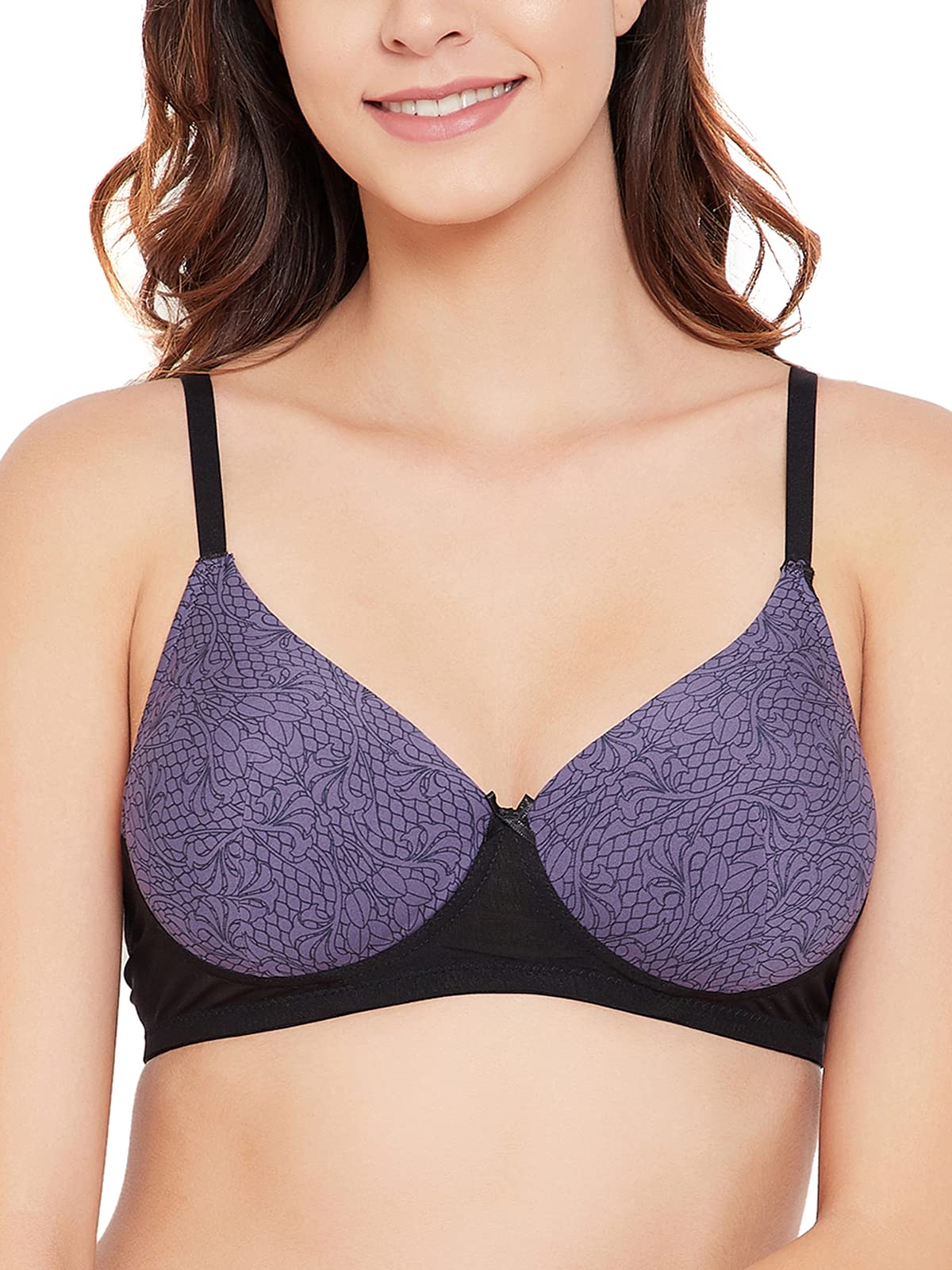 Clovia WomenS Polyamide Printed Padded Demi Cup Wire Free Push-Up Bra (Br2023M15_Dark Purple_40B)