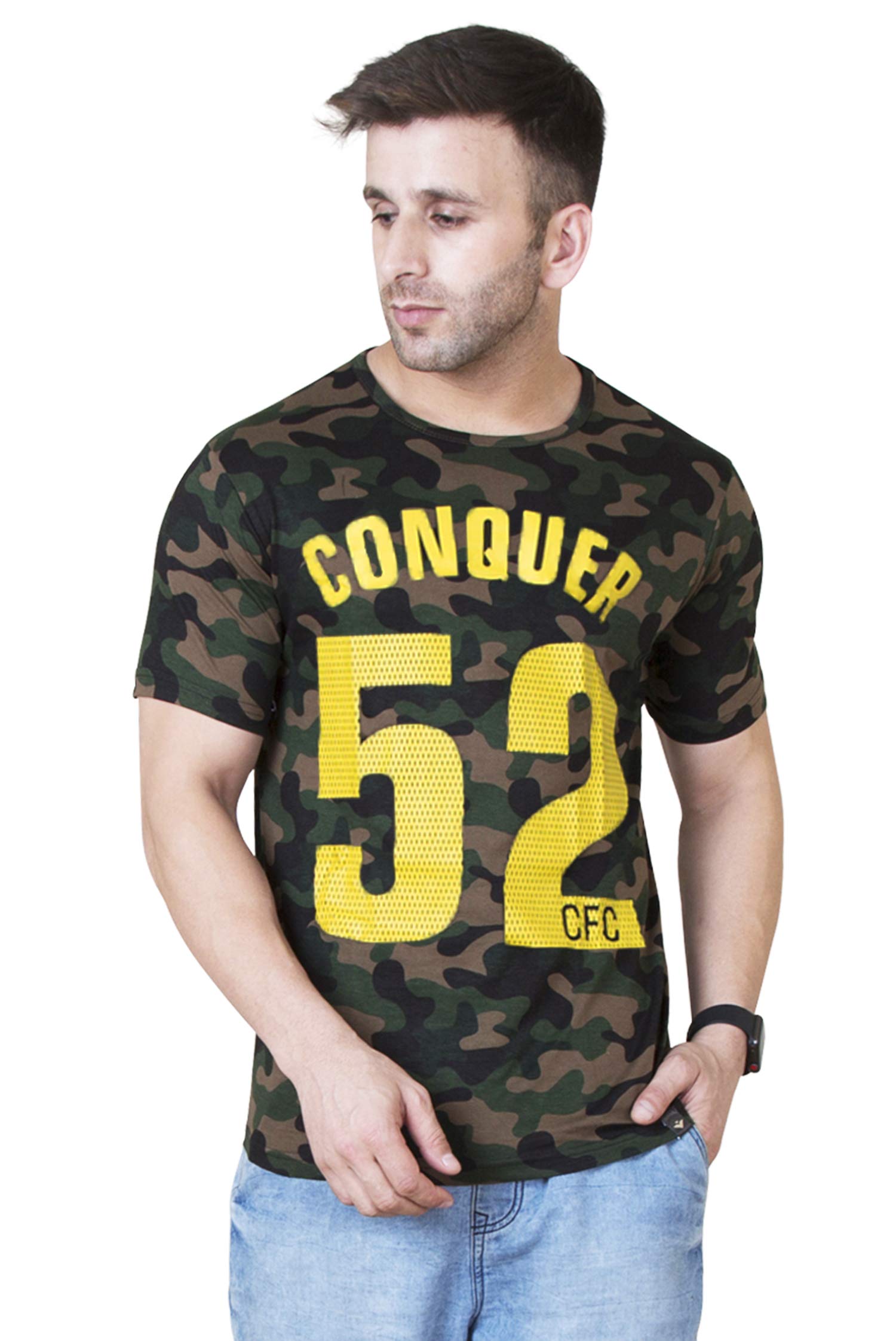 Veirdo Men's Cotton Regular Fit Short Sleeve Printed T-Shirt Camouflage