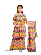 Aarika Girls Ethnic Wear Yellow Colour Bandhani Print With Lace Work Silk Kurti Sharara Set (6-13 Years)