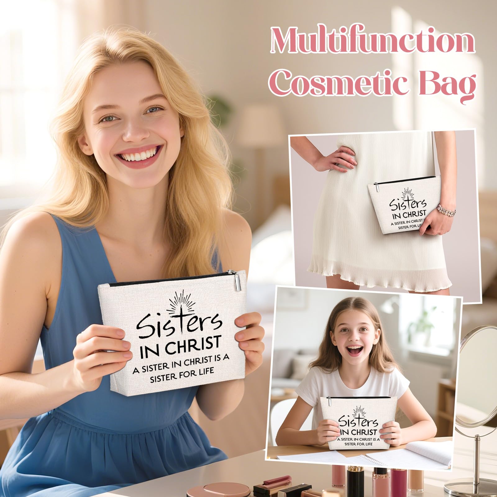 Christian Makeup Bag , Christian Gifts for Women Faith Religious Gifts for Sister in Christ, Best Friendship Birthday Gift for F
