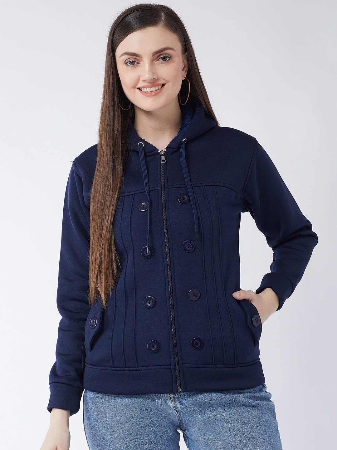 PIVL Casual Solid Full Sleeves Stylish Women Fleece Jacket with zip for winter II Zipper Hoodie II Hooded Neck II Winter Wear II