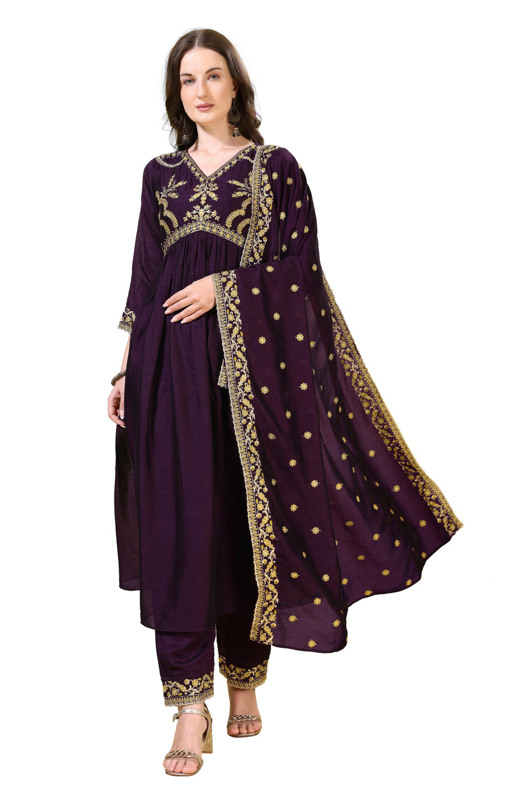 Pratham Blue WomenS Silk Embroidered Anarkali Kurta Palazzos With Dupatta |Kurta Set For Women |Women Kurta |Women Embroidered 