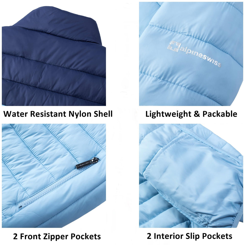 Alpine Swiss Niko Mens Down Alternative Jacket Puffer Coat Packable Warm Insulation & Lightweight Sky Blue Navy SML