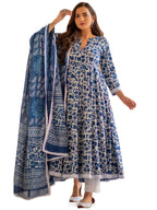 ANNI DESIGNER Womens Rayon Blend Anarkali Printed Kurta with Pant & Dupatta (YUTIKA Blue_XL_Blue_X-Large)