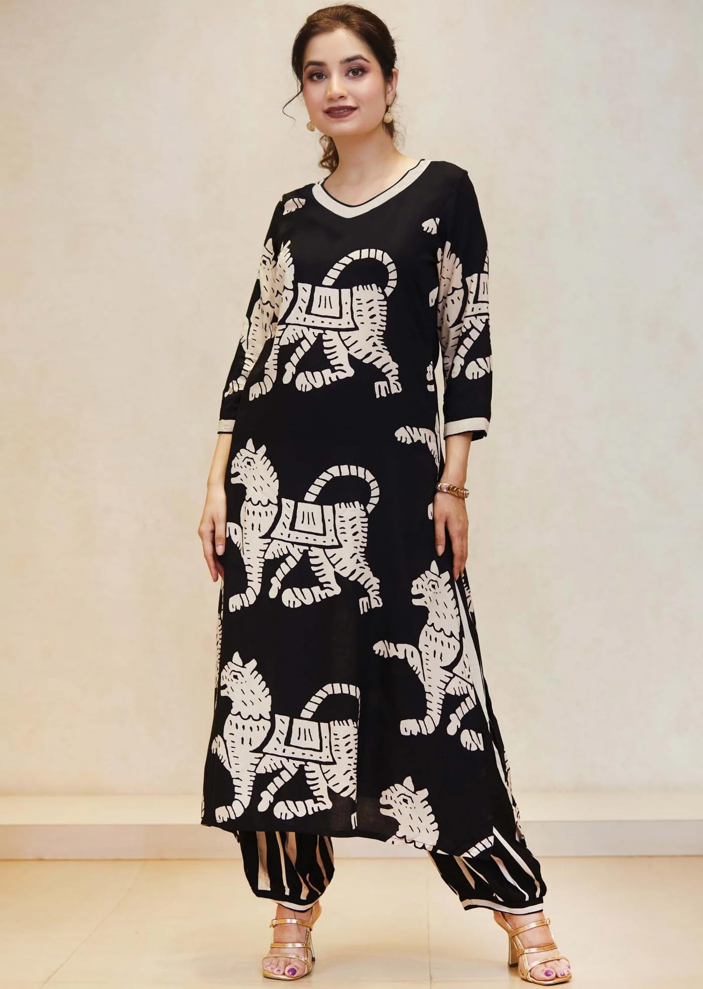 ANNI DESIGNER Ladies Cotton Blend Kurta with Trousers, Black, XL