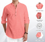 Royalscout Men Cotton Blend Full Sleeve Short Kurta Peach