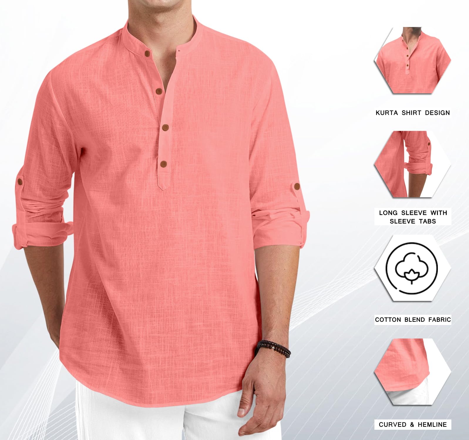 ROYALSCOUT Mens Cotton Blend Full Sleeve Short Kurta Perfect for Traditional Gatherings, Casual Outings, or Everyday Ethnic Wea