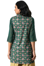 Green Floral Printed Sequined Ethnic Liva Kurta