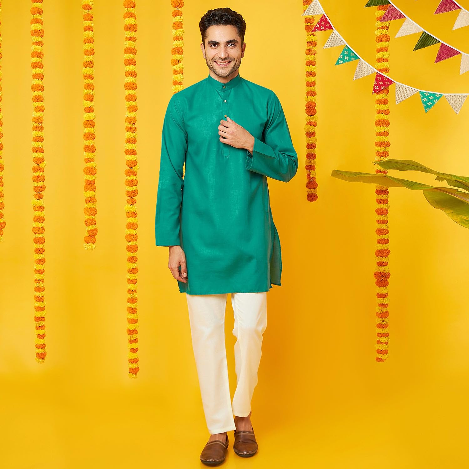 Bon Organik Green Kurta Pajama Set For Men