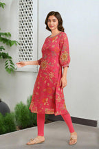W For Woman Chiffon Printed Kurta With Multi-Coloured Floral Embroidery
