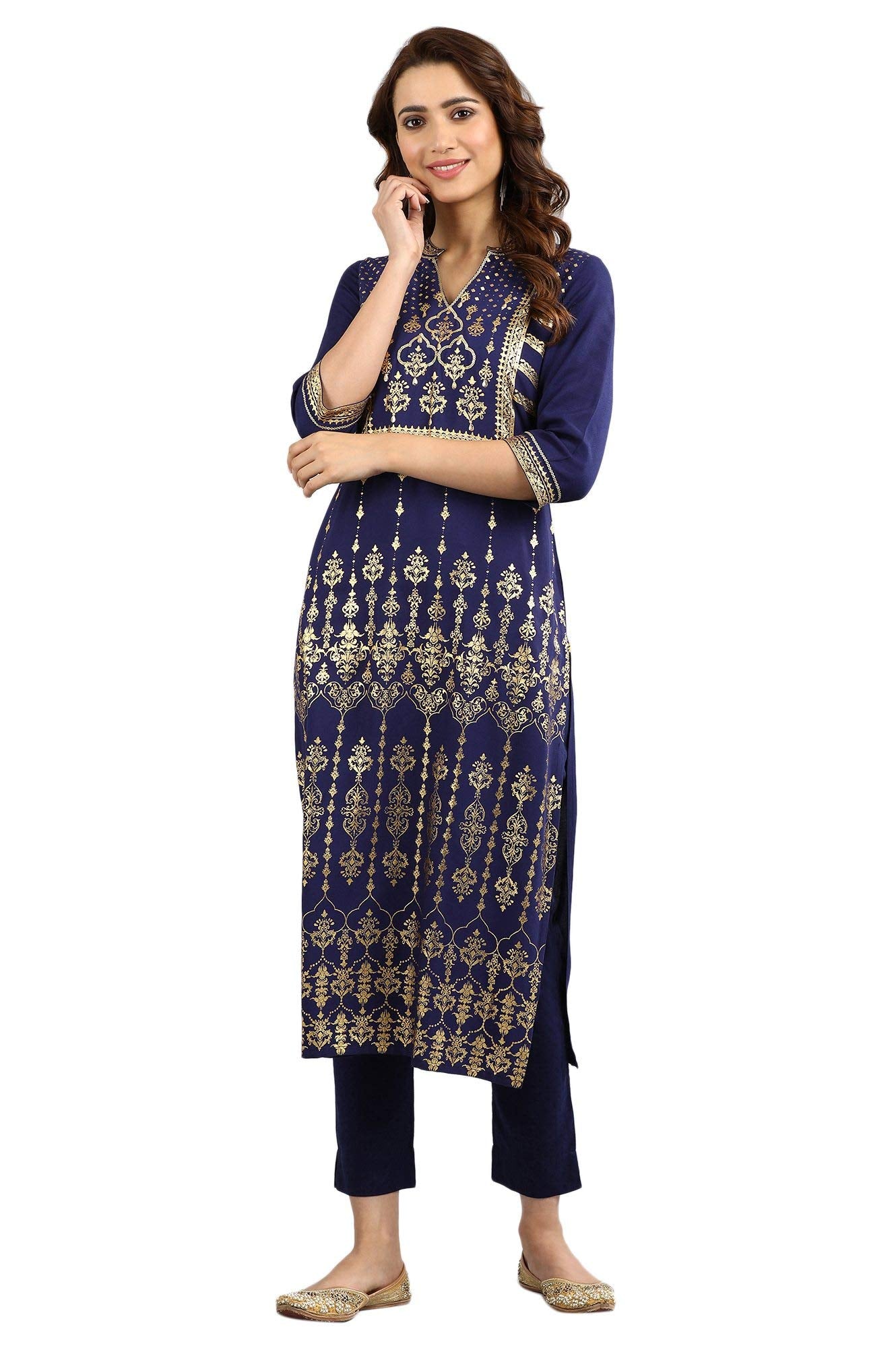 Aurelia WomenS Viscose Regular Kurta (22Fea10776-500612_Sailor Blue_Xl)