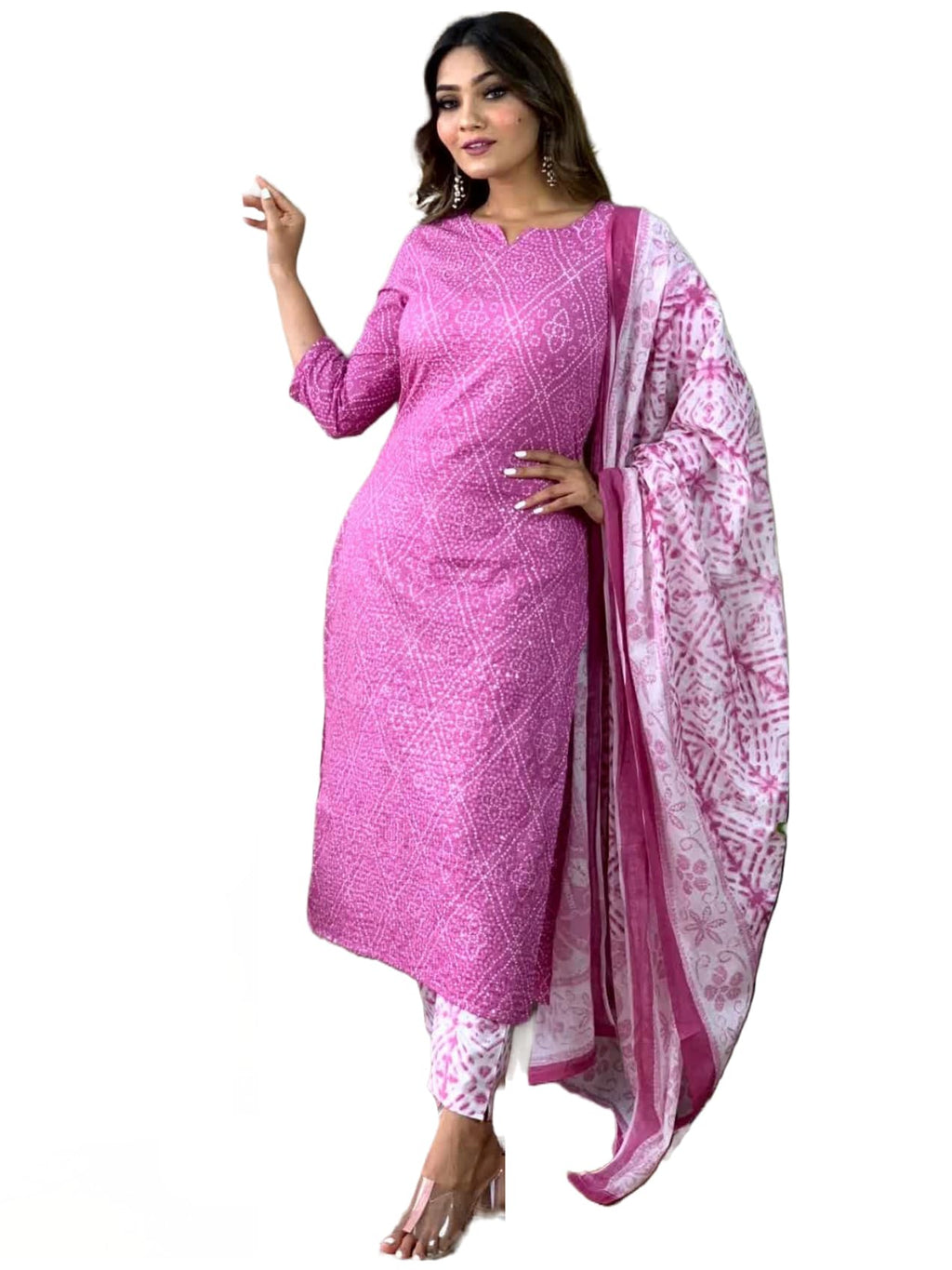 ANNI DESIGNER Womens Cotton Blend Straight Printed Kurta with Pant & Dupatta (Dalaja-Majenta_XL_Majenta_X-Large) Magenta