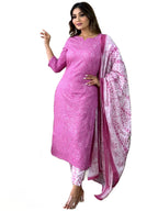 ANNI DESIGNER Womens Cotton Blend Straight Printed Kurta with Pant & Dupatta (Dalaja-Majenta_XL_Majenta_X-Large) Magenta
