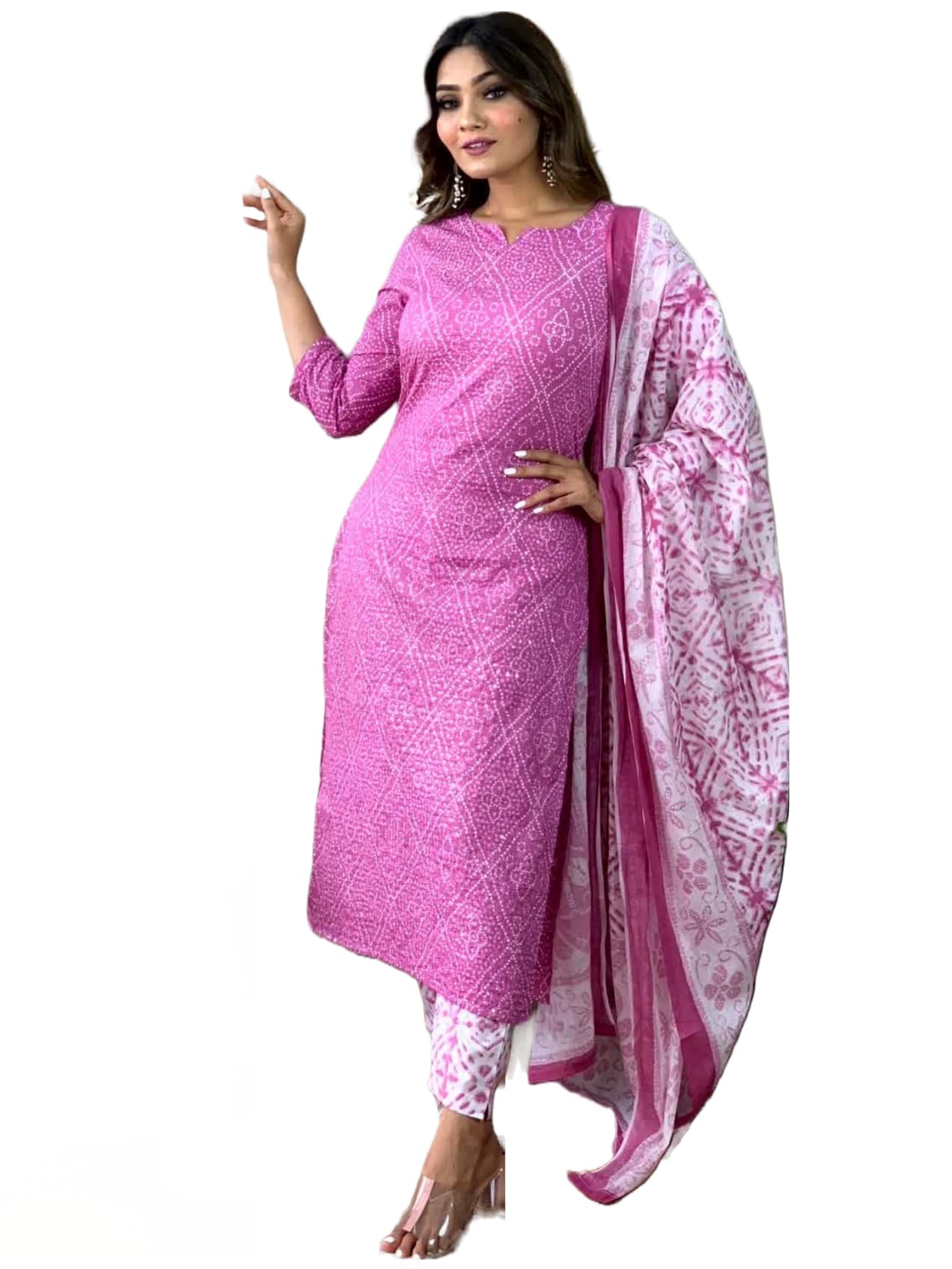 ANNI DESIGNER Womens Cotton Blend Straight Printed Kurta with Pant & Dupatta (Dalaja-Majenta_XL_Majenta_X-Large) Magenta