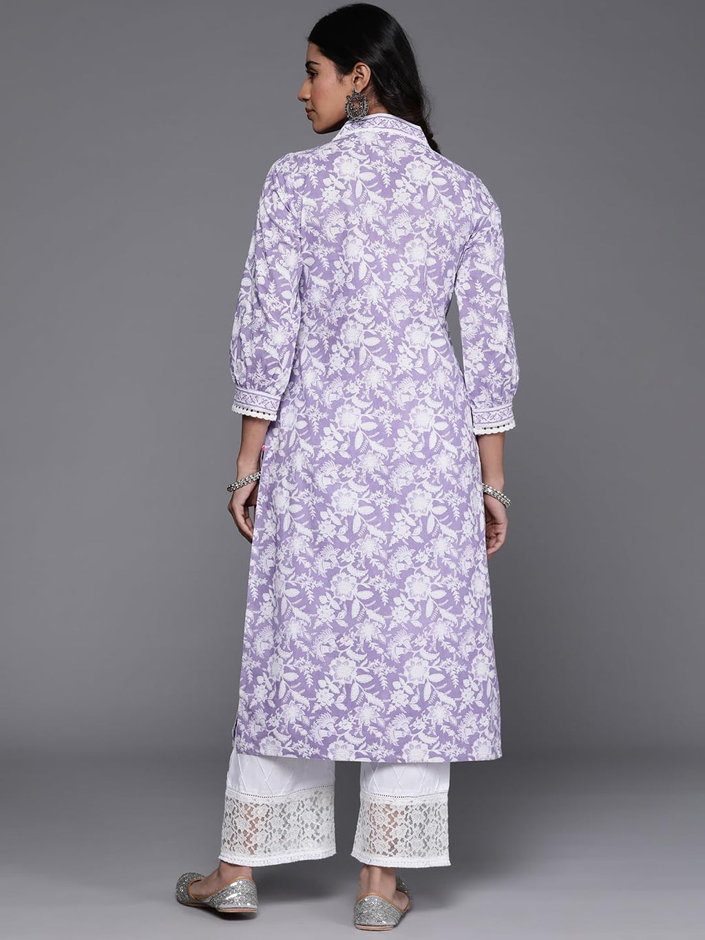Varanga Women Floral Printed V-Neck With Lace Detail Kurta