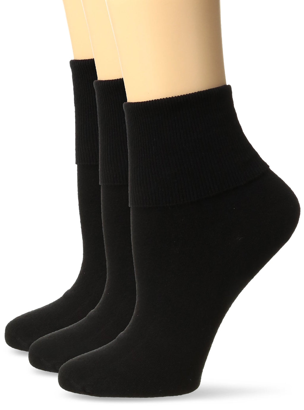 No nonsense Women's Cotton Basic Cuff Sock, Black - 3 Pair Pack, 4-10 (BC2264)