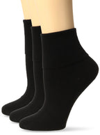 No nonsense Women's Cotton Basic Cuff Sock, Black - 3 Pair Pack, 4-10 (BC2264)