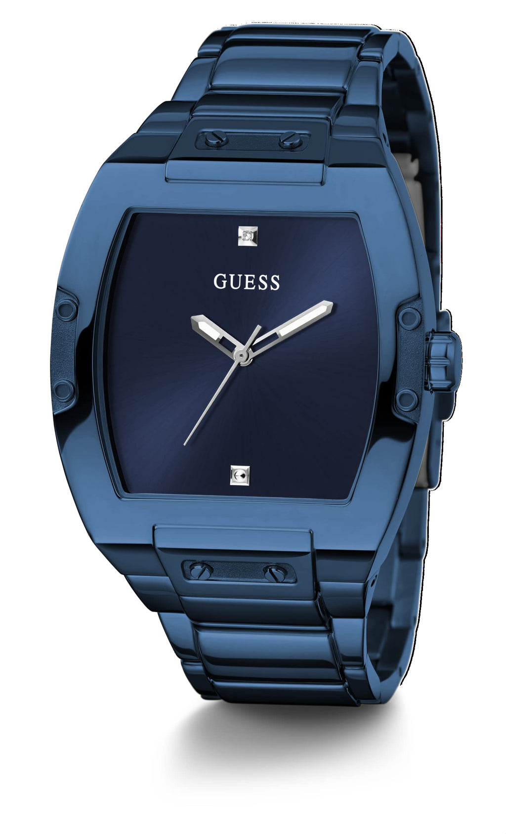 GUESS Men's Trend Casual Tonneau Diamond 43mm Watch - Blue Dial Stainless Steel Case & Bracelet