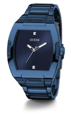 GUESS Men's Trend Casual Tonneau Diamond 43mm Watch - Blue Dial Stainless Steel Case & Bracelet