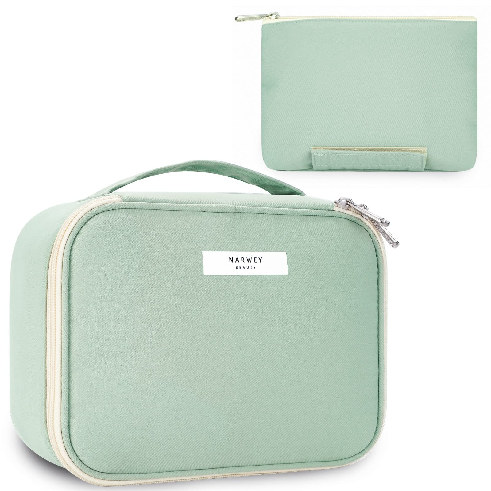 Narwey Travel Makeup Bag Large Cosmetic Bag Make up Case Organizer for Women (Spring Green)