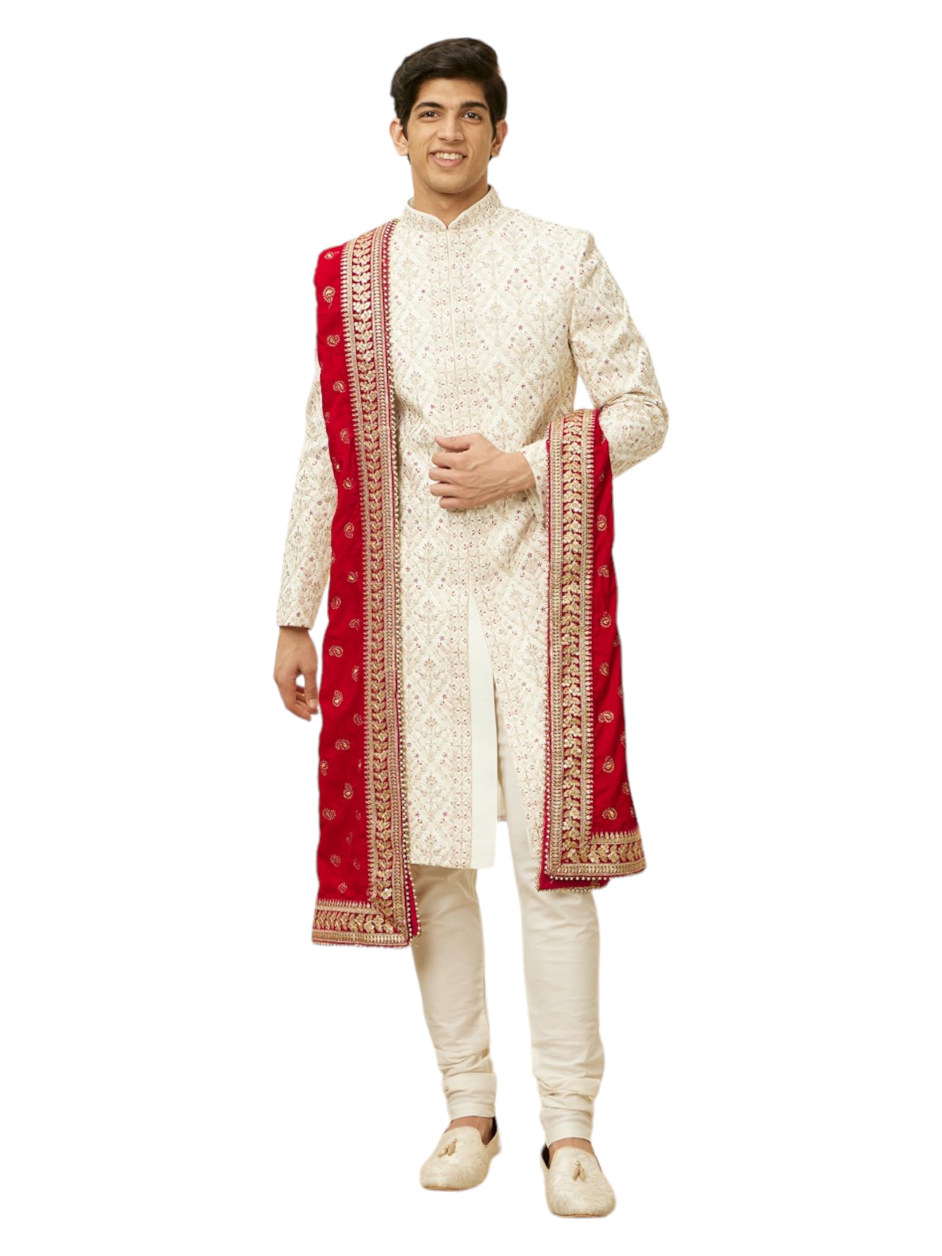 Manyavar Ruby Pink Paisley Patterned Dupatta