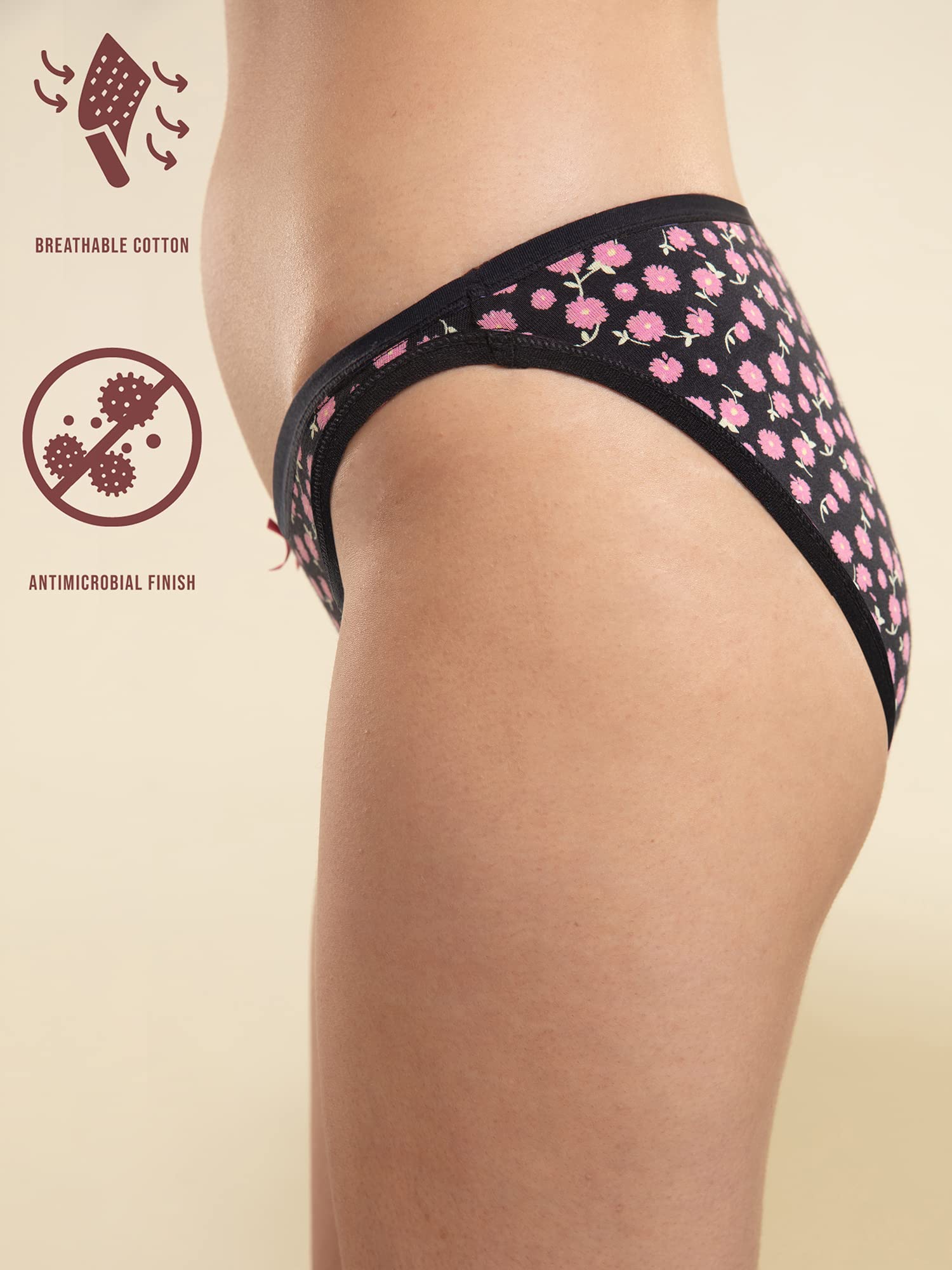NYKD (NYP030 Assorted (Pack of 3) Low Rise Bikini Panty Underwear for Women | Super Soft, Breathable Cotton with Anti Microbial