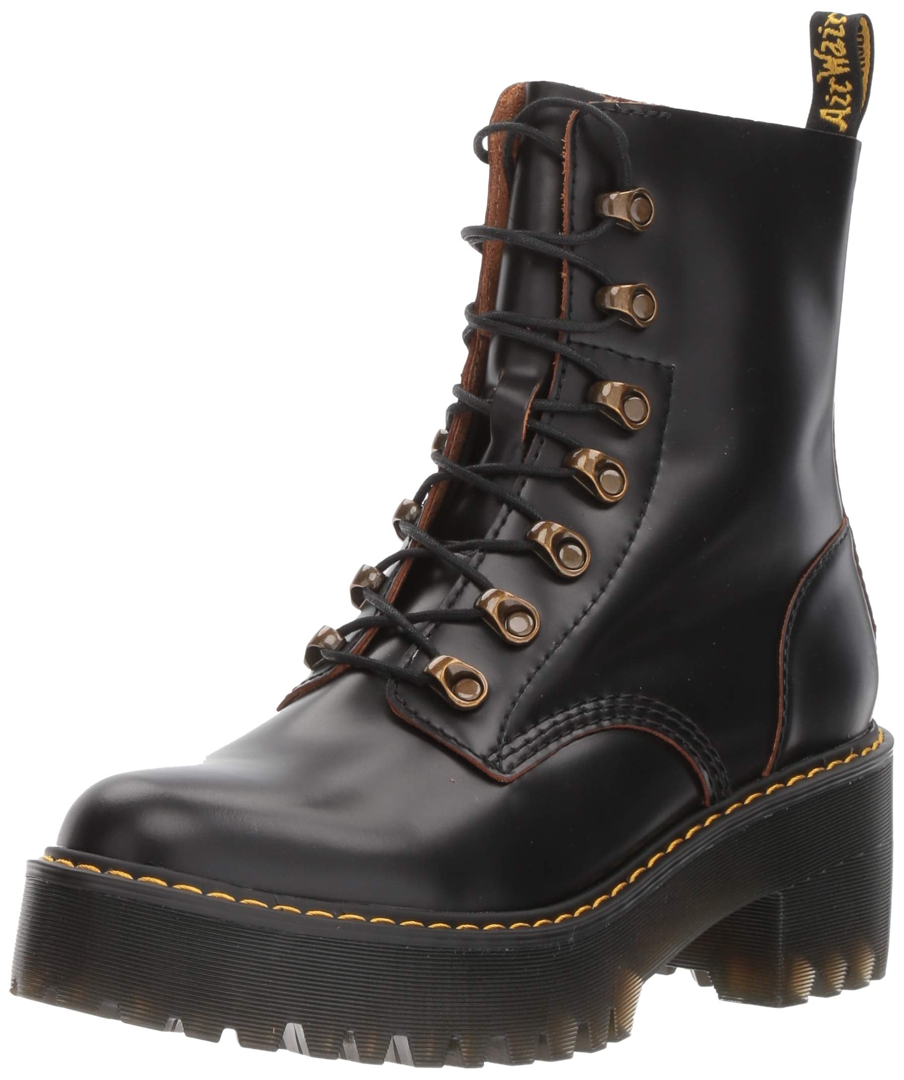 Dr. Martens Shoes Leona Boot, Black Vintage Smooth, 4 UK, Women's 6 US