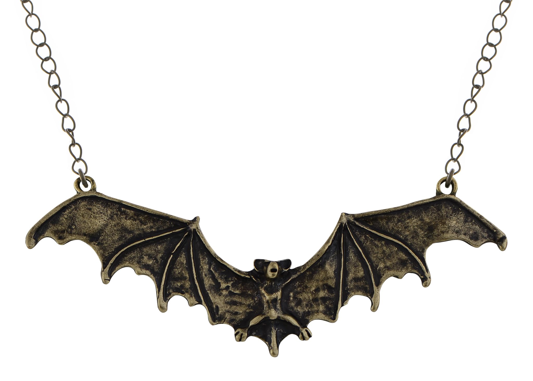Alilang Frightening Halloween Enamel Paint Flying Bat Metal Chain Pendant Necklace, Bronze