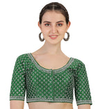 Pujia Mills Womens Heavy Silver Jari Thread Readymade Blouse for Saree Lehenga (Green, 38)