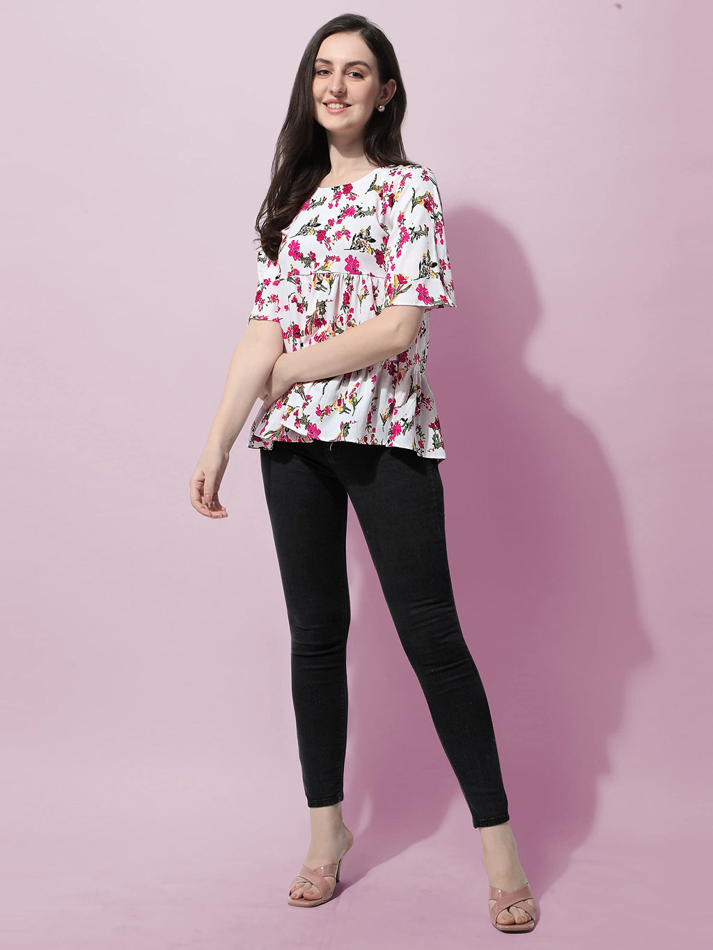 OOMPH! Peplum Tops for Women, White - mt383