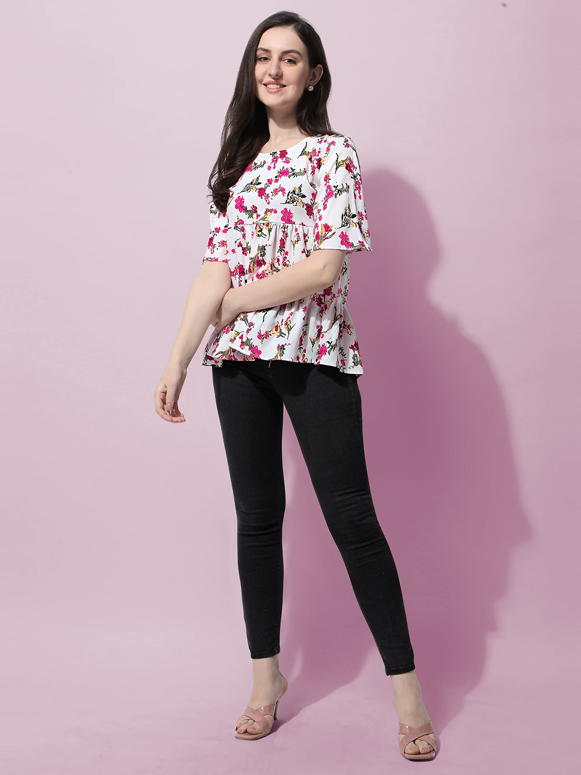 OOMPH! Peplum Tops for Women, White - mt383