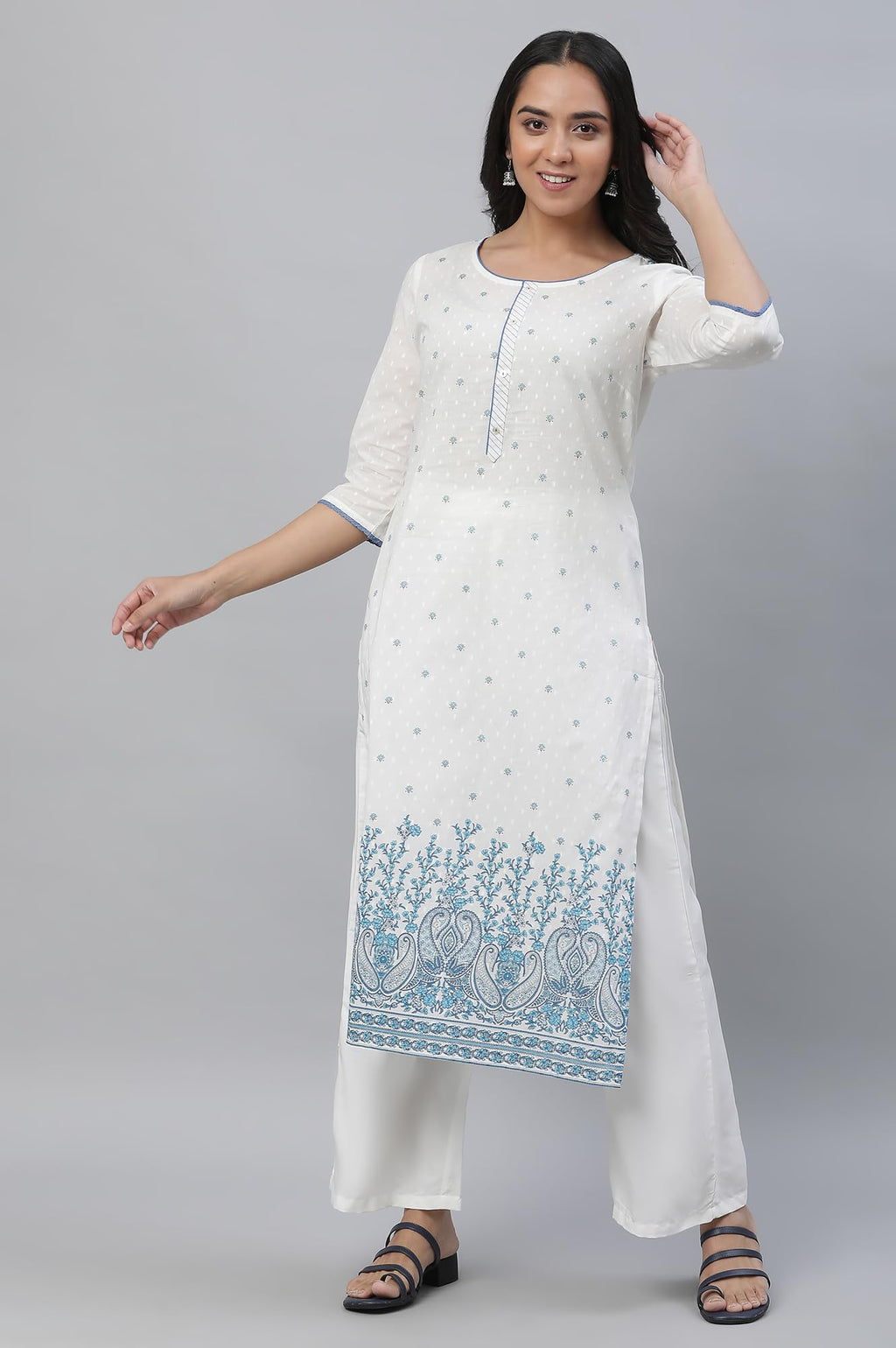Aurelia Womens Paisley Printed Cotton Regular White Kurta