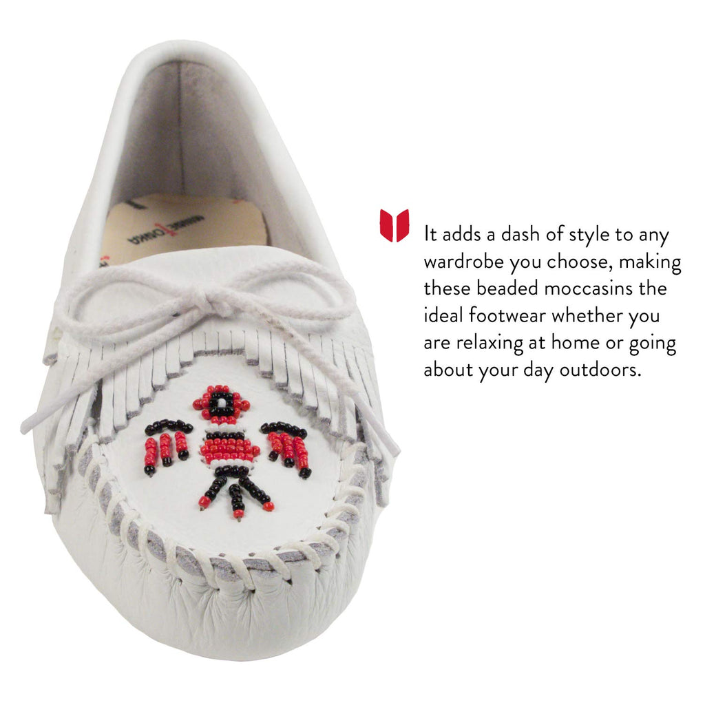 Minnetonka Women's Thunderbird Softsole Moccasin,White Smooth,7.5 M US