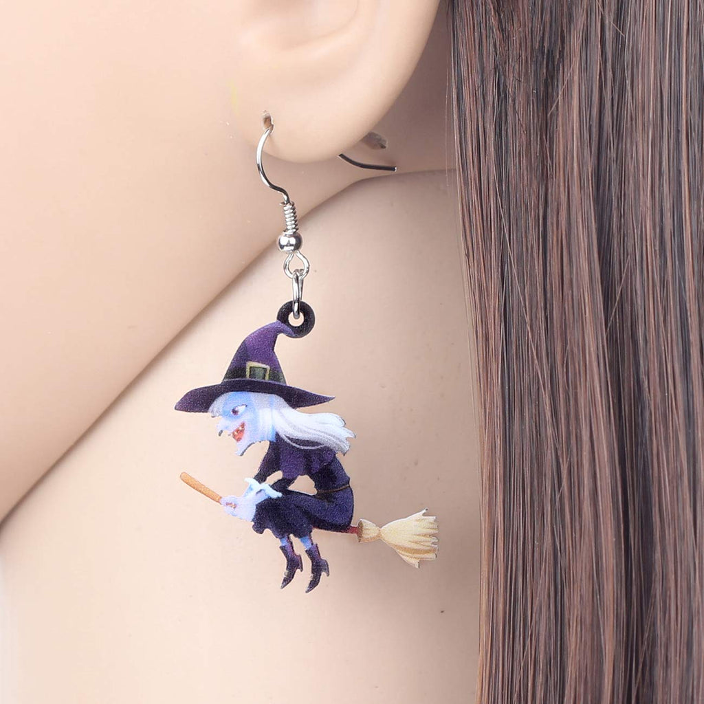 NEWEI Acrylic Halloween Broom Hat Witch Pumpkin Earrings Big Long Dangle Drop For Women Festival Jewelry Gifts Charm (Multicolor