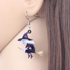 NEWEI Acrylic Halloween Broom Hat Witch Pumpkin Earrings Big Long Dangle Drop For Women Festival Jewelry Gifts Charm (Multicolor