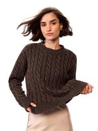The Souled Store Cable Knit Sweater Originals: Mocha Women Oversized Sweater