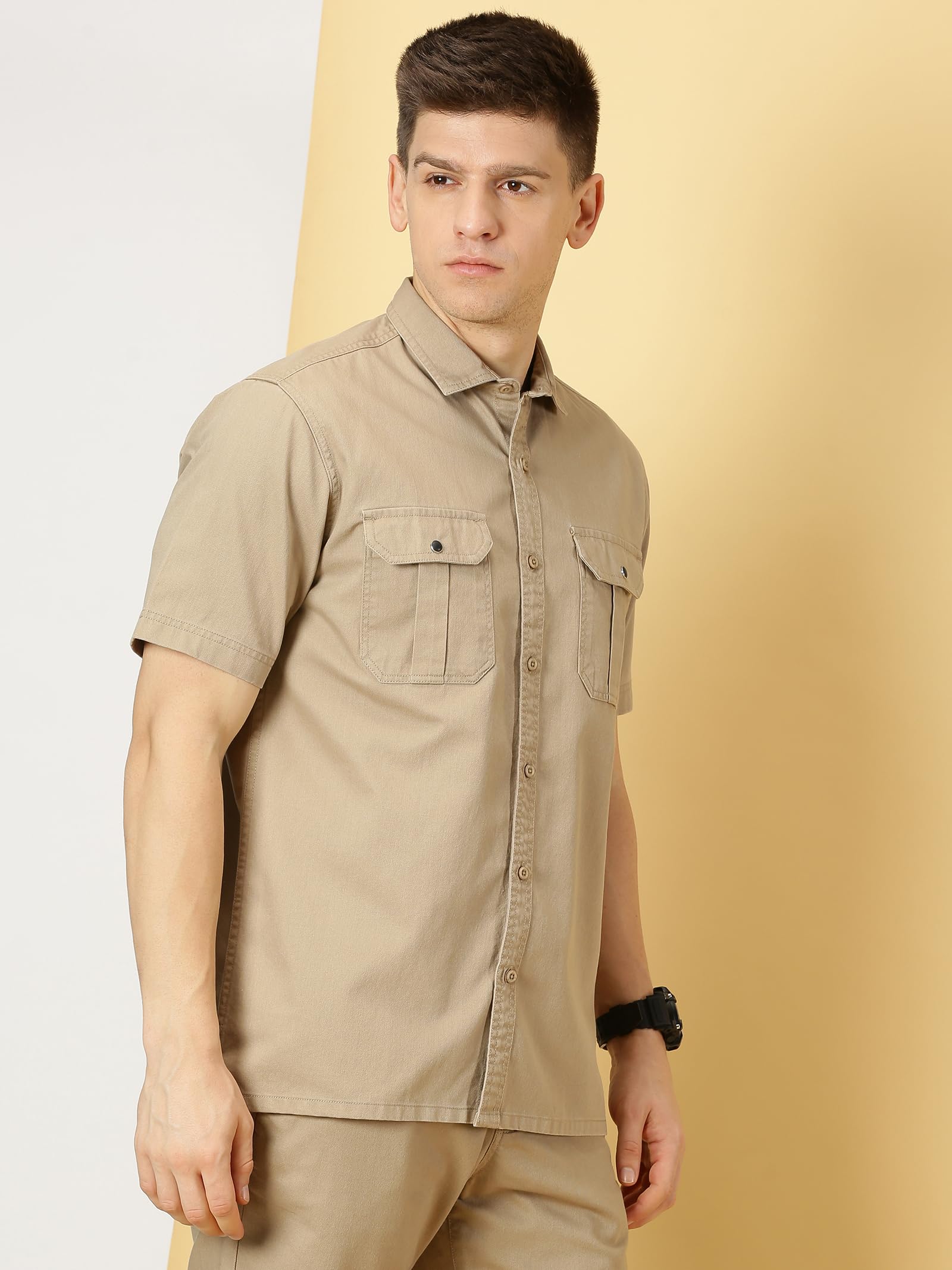 Thomas Scott Mens | Half Sleeve | Double Pockets | Solid | Regular Fit Plus Size | 100% Cotton | Spread Collar | Casual Shirts (