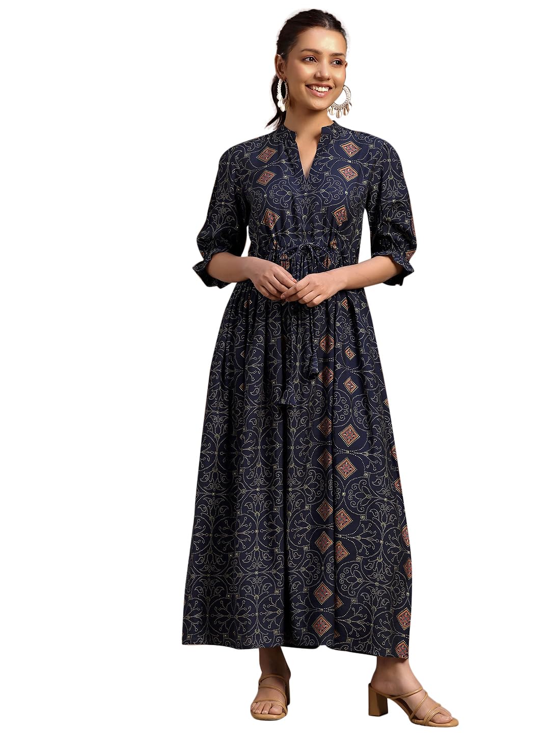 Libas WomenS Silk A-Line Midi Casual Dress (29173_Blue