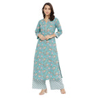 Tissu Women'S Cotton Sea Green & Pink Floral Printed Kurta With Palazzo (Tis-600_Green_8Xl)