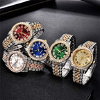 Hip Hop Watches for Men Iced-Out Bling Diamond Luxury Quartz Watches with Date (Gold)